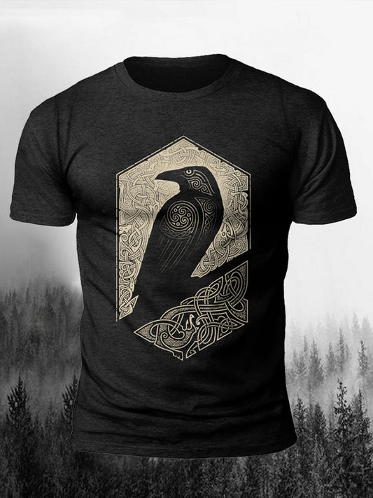 Men's Viking Style Ravens&Vegvísir Printed T-shirt