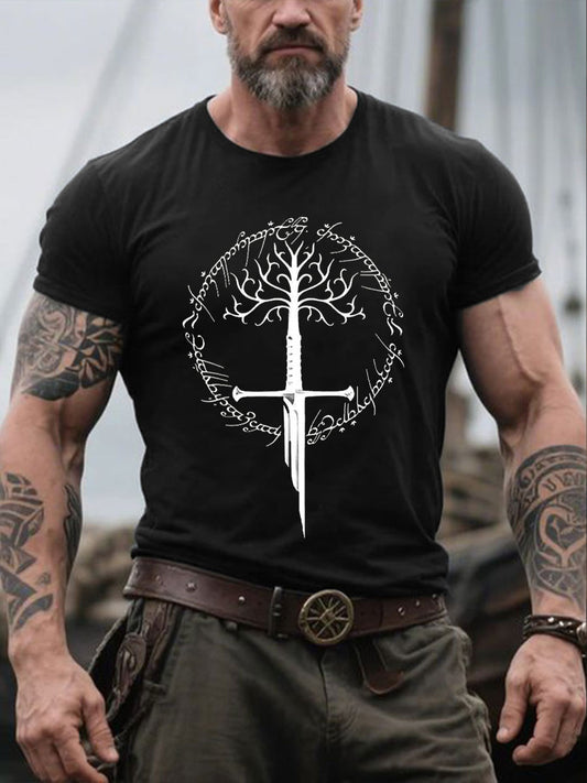 Men's Viking Style Ravens&Vegvísir Printed T-shirt