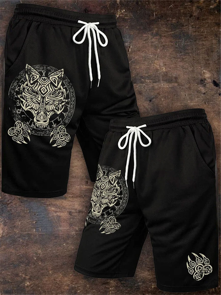 Men's Viking Style Wolf Printed Shorts