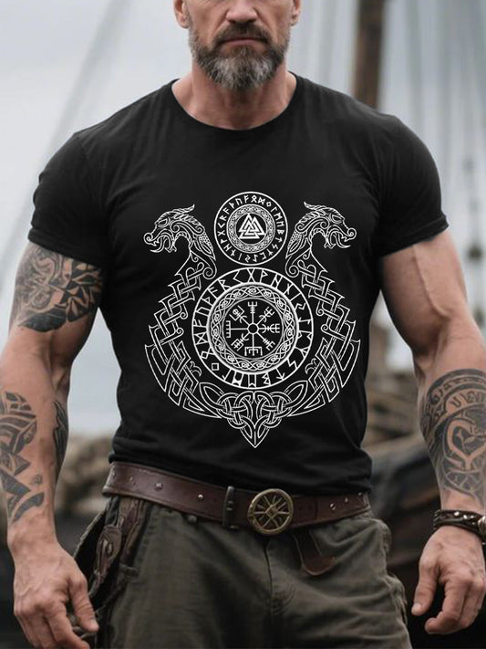 Men's Retro Viking Symbols Nordic Style Casual Tee