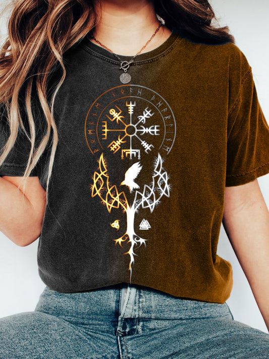 Women's Viking Inspired Print Contrast Color T-Shirt