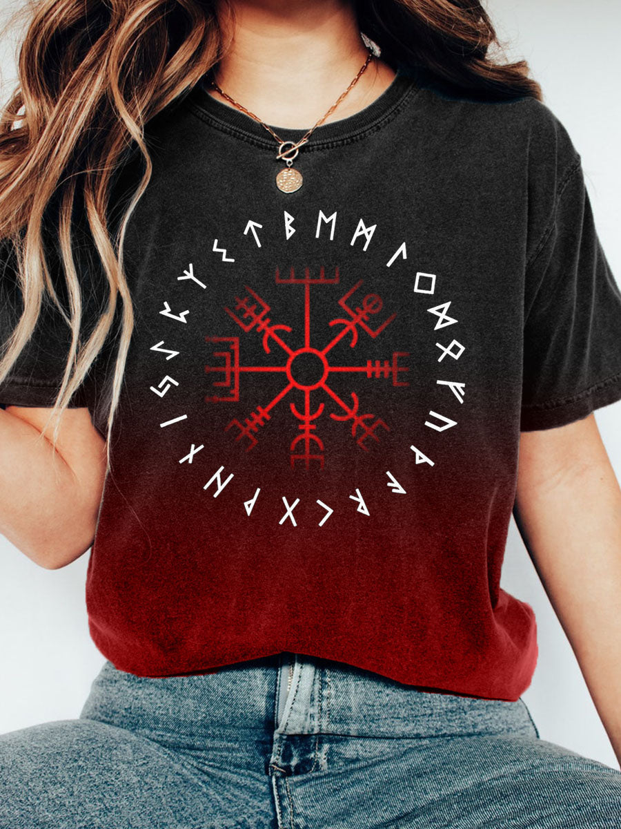 Women's Viking Symbol Print Contrast Color T-Shirt