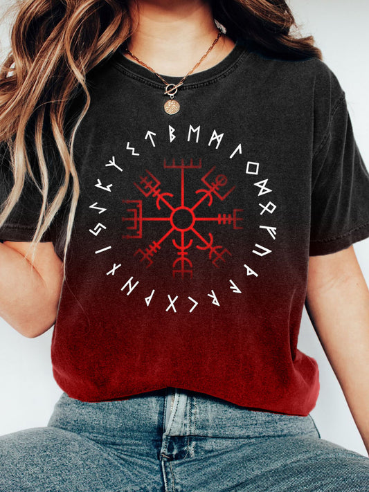 Women's Viking Symbol Print Contrast Color T-Shirt