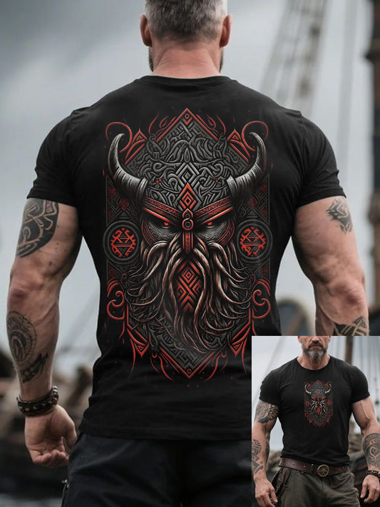 Men's Retro Viking Warrior Print Nordic Style Casual Tee