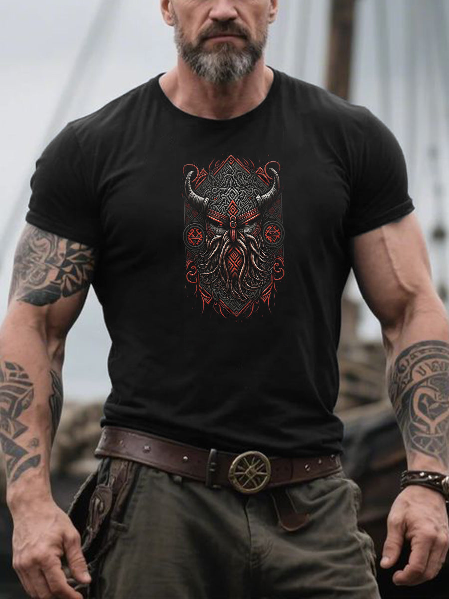 Men's Retro Viking Warrior Print Nordic Style Casual Tee