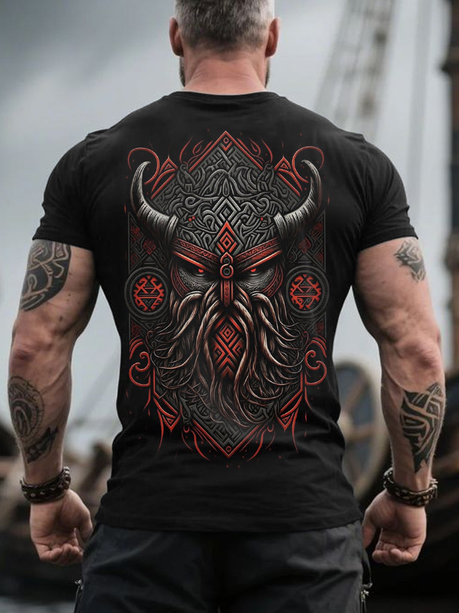Men's Retro Viking Warrior Print Nordic Style Casual Tee