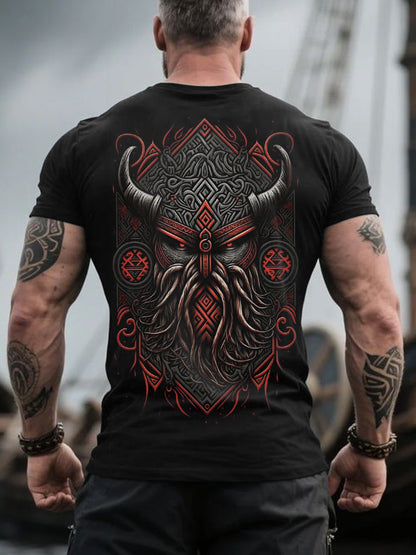 Men's Retro Viking Warrior Print Nordic Style Casual Tee