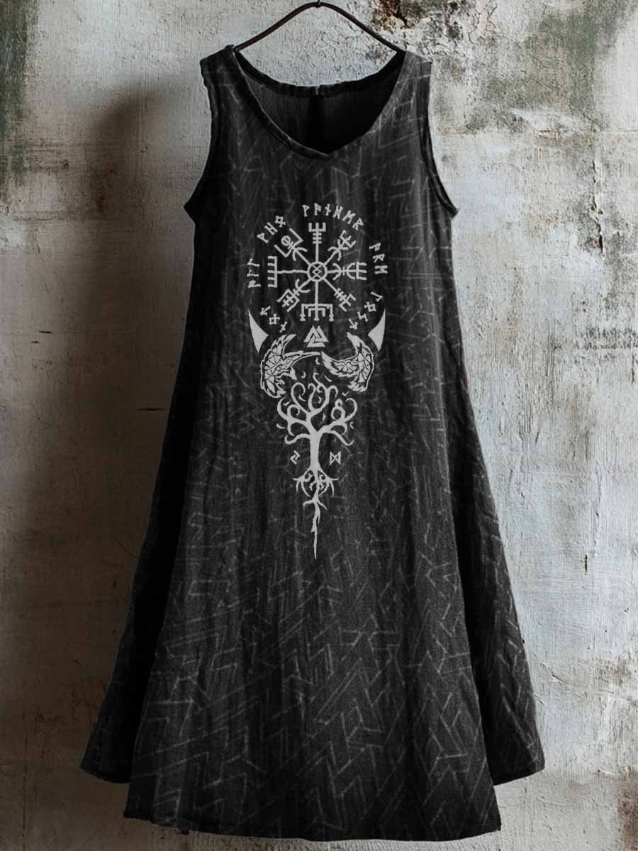 Women's Viking Inspired Print Linen Dress