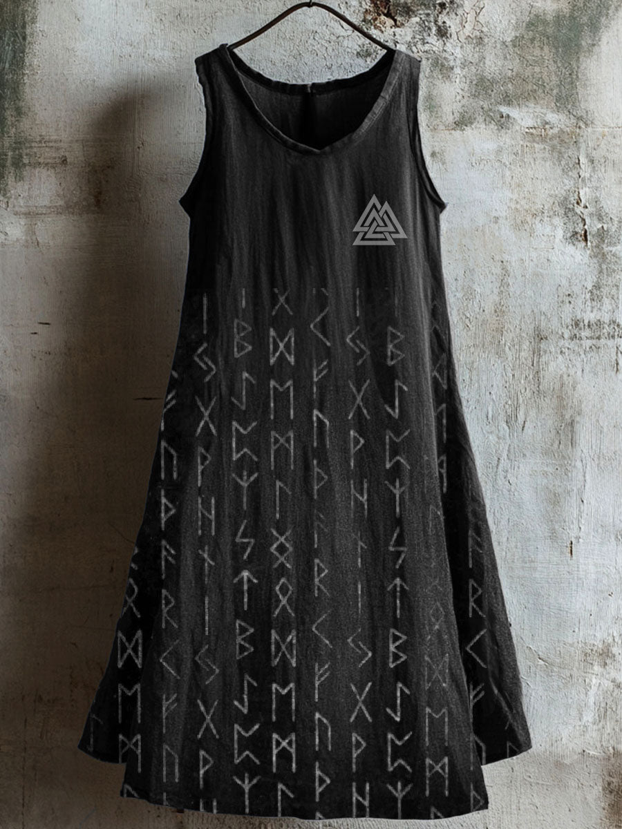 Women's Viking Symbol Print Linen Dress