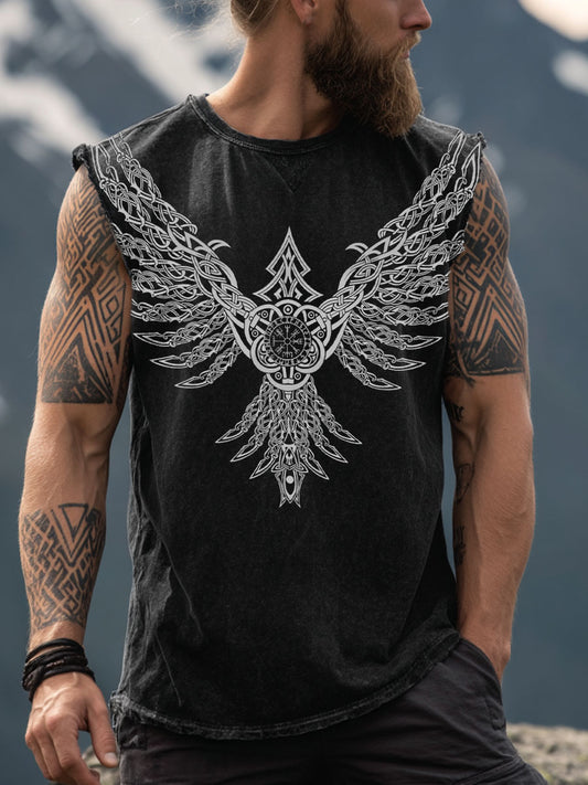 Men's Viking Inspired Art Print Washed Vest