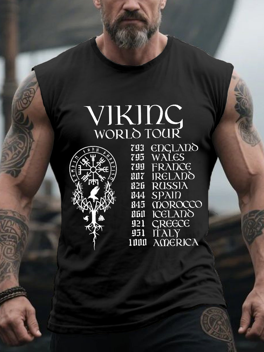 Men's Retro Viking World Tour Nordic Style Casual Tank Top