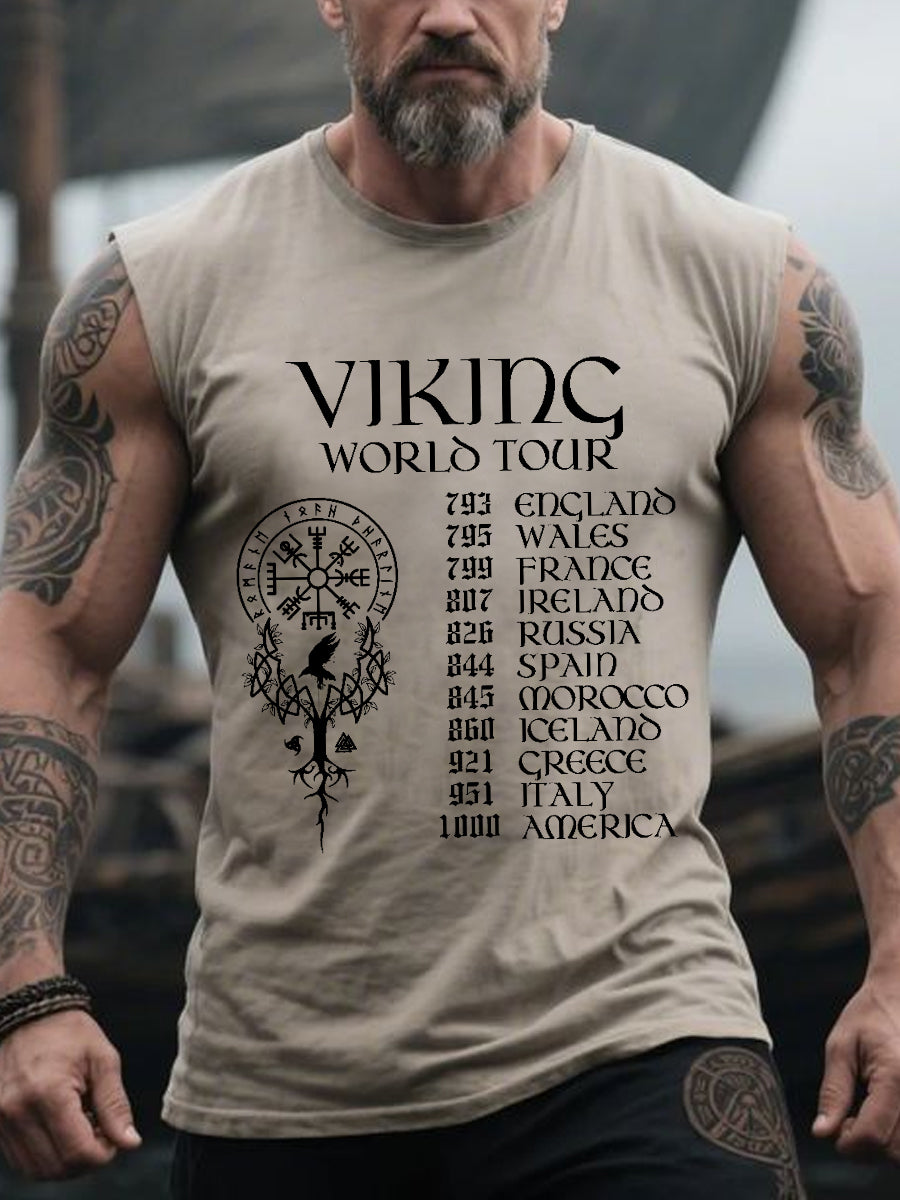 Men's Retro Viking World Tour Nordic Style Casual Tank Top