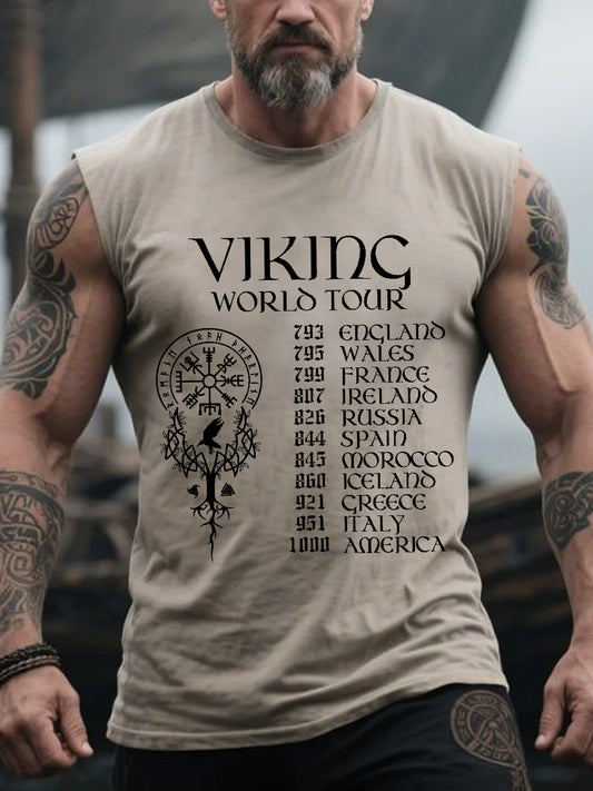 Men's Retro Viking World Tour Nordic Style Casual Tank Top