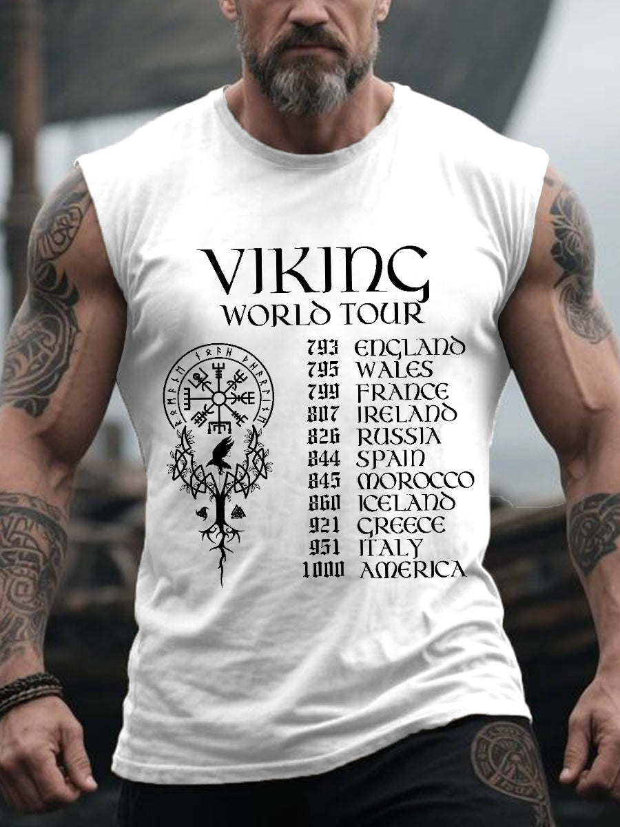 Men's Retro Viking World Tour Nordic Style Casual Tank Top