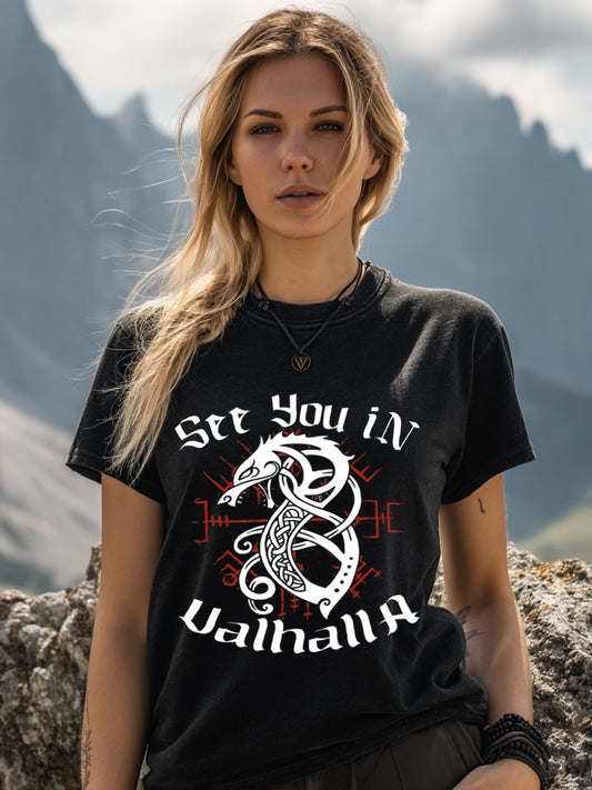 Women's Viking Inspired Print Vintage T-Shirt