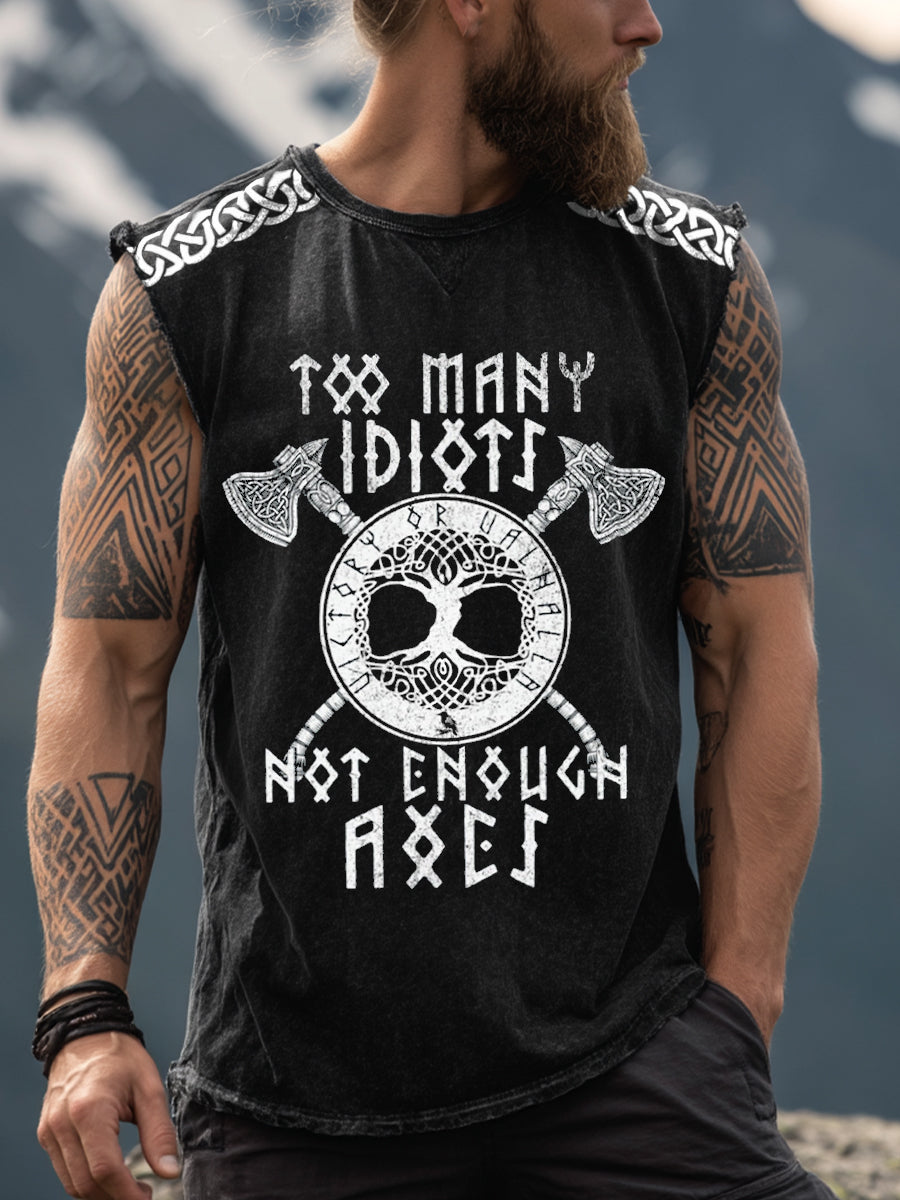 Men's Viking Inspired Print Washed Tank Top