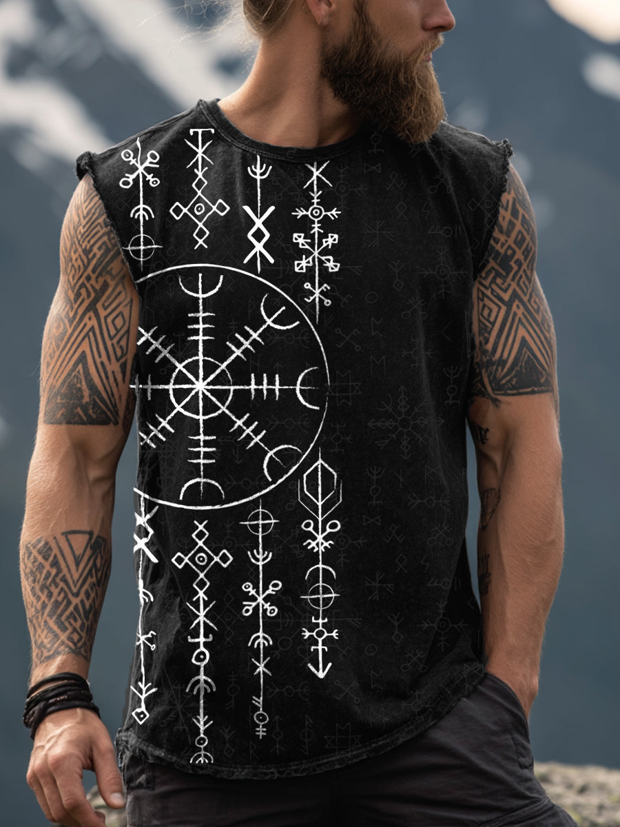 Men's Viking Inspired Print Washed Tank Top