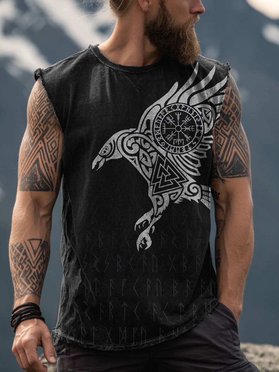 Men's Viking Inspired Print Washed Tank Top
