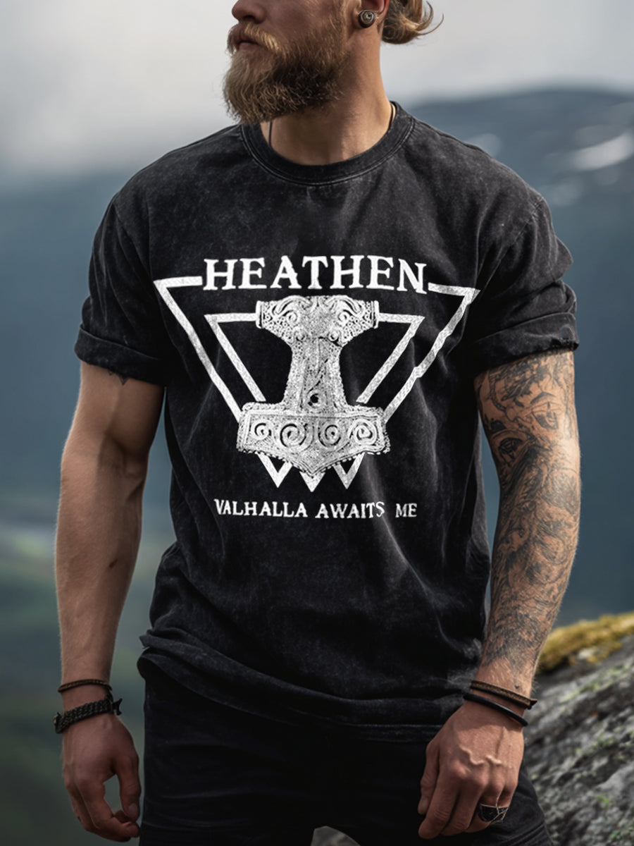 Men's Viking Inspired Print Washed T-Shirt