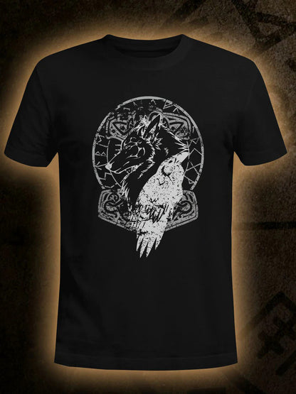 Men's Viking Wolf Raven Hammer Short-sleeved T-shirt