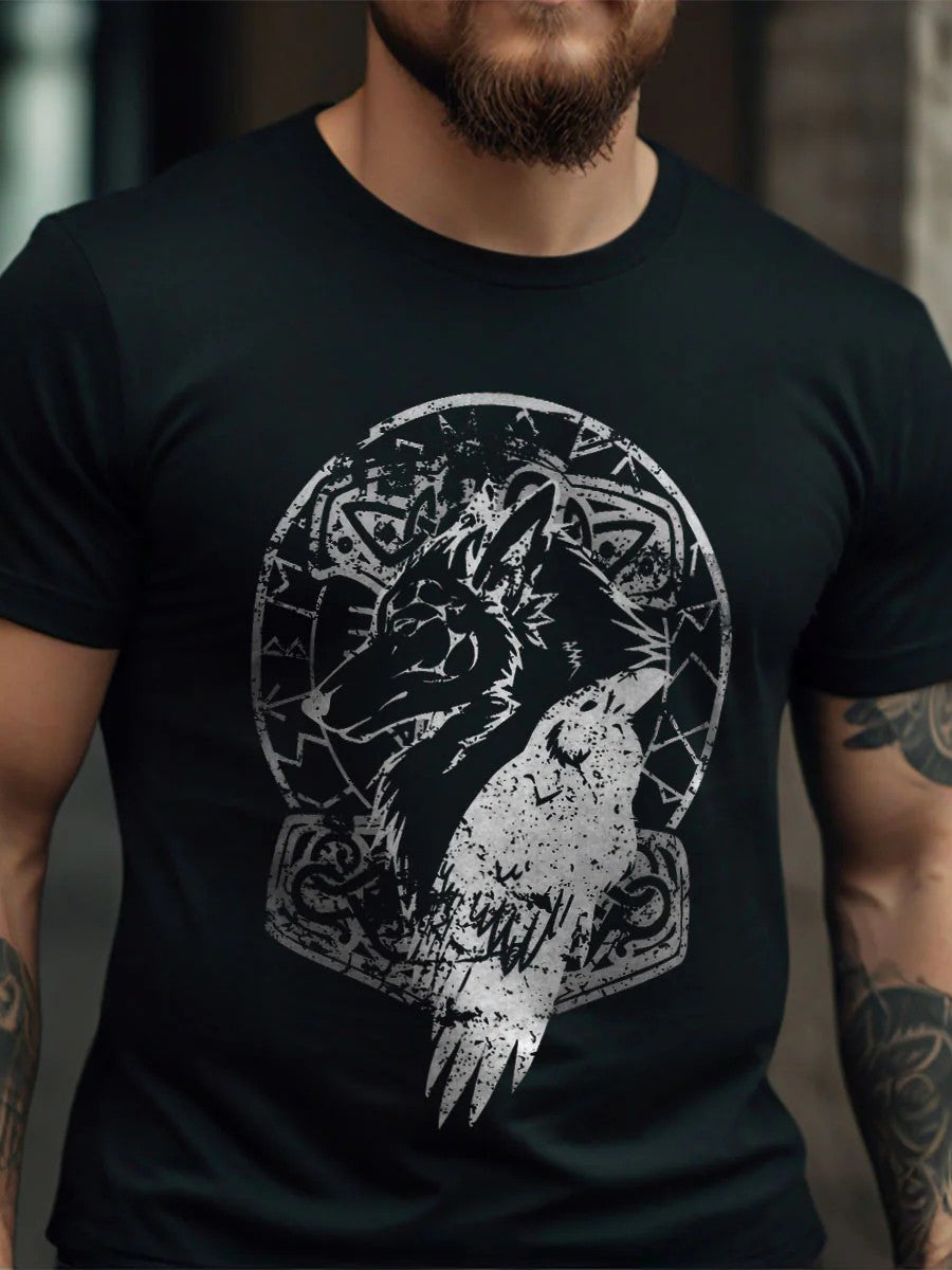 Men's Viking Wolf Raven Hammer Short-sleeved T-shirt