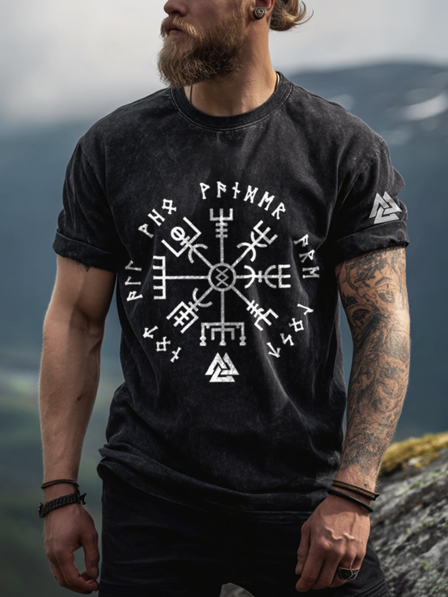 Men's Viking Inspired Print Washed T-Shirt