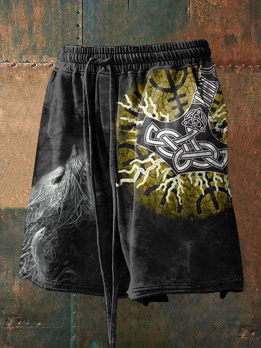 Men's Viking Wolf Print Shorts