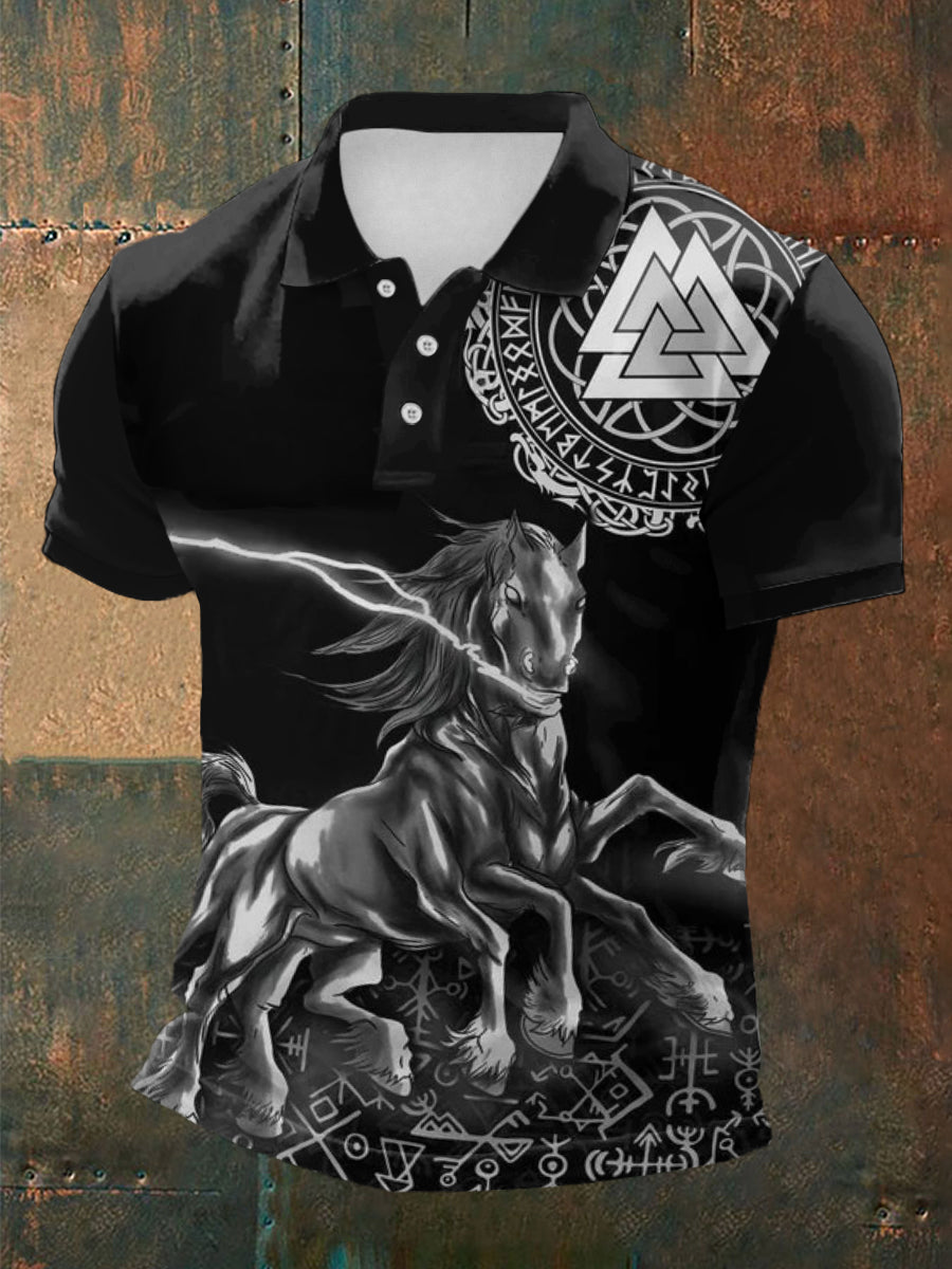 Men's Viking Horse Print Short Sleeves Shirt