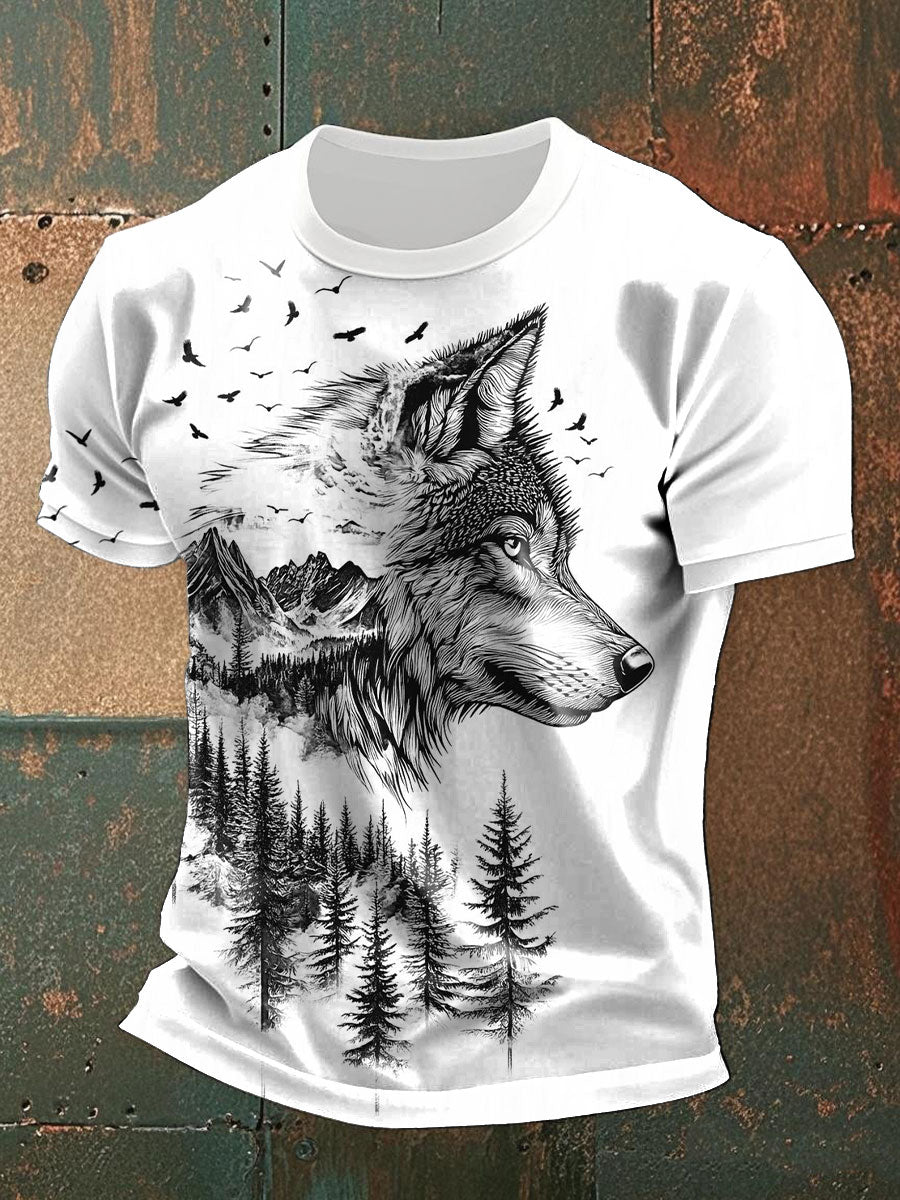 Men's wolf silhouette printed casual t-shirts
