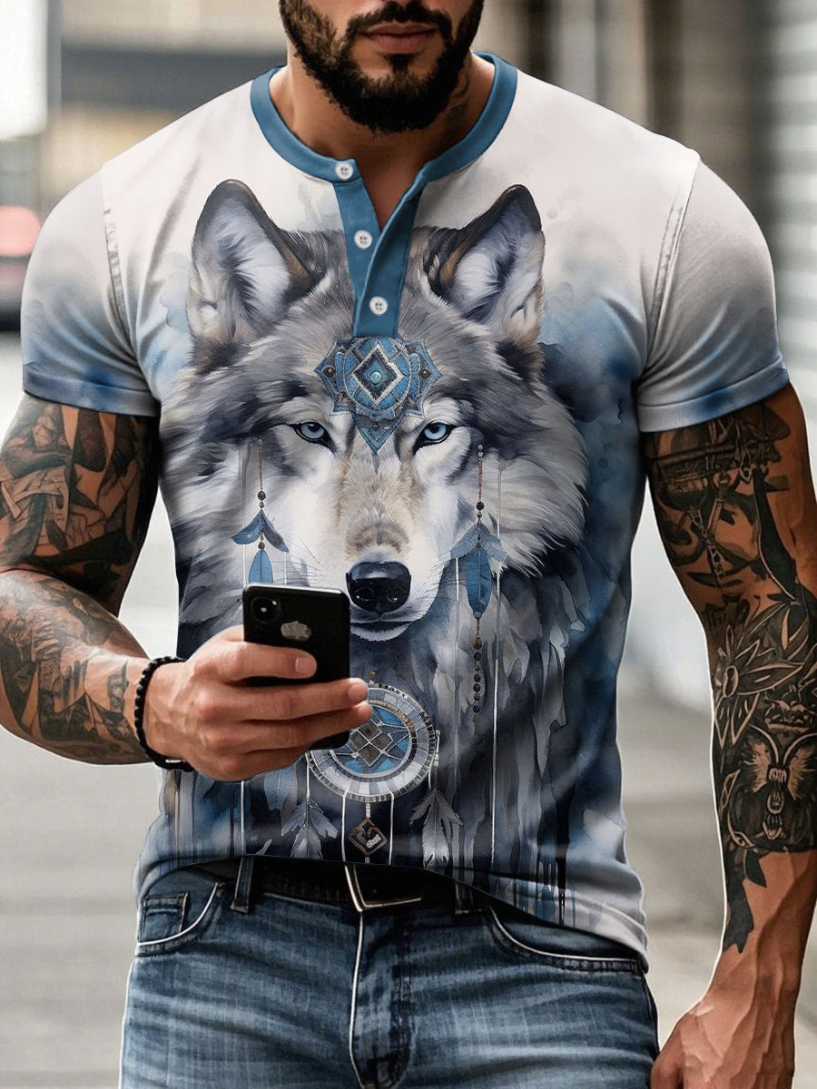 Men's Aboriginal wolf print T-shirts