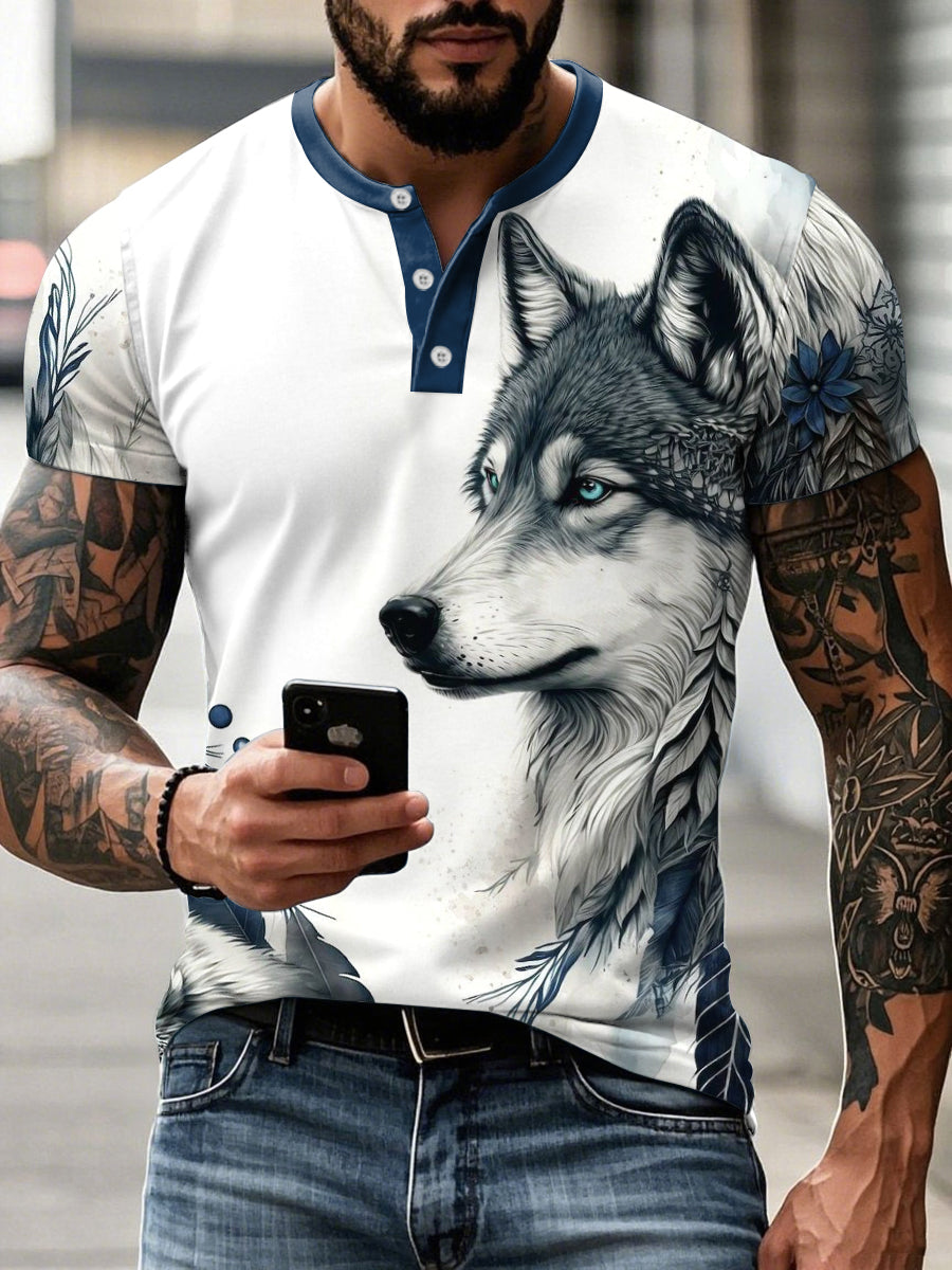 Men's Aboriginal wolf print casual t-shirts