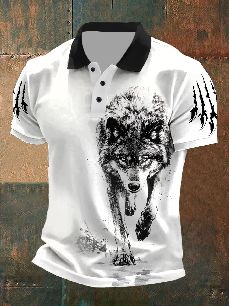 Men's scratch wolf print casual tops