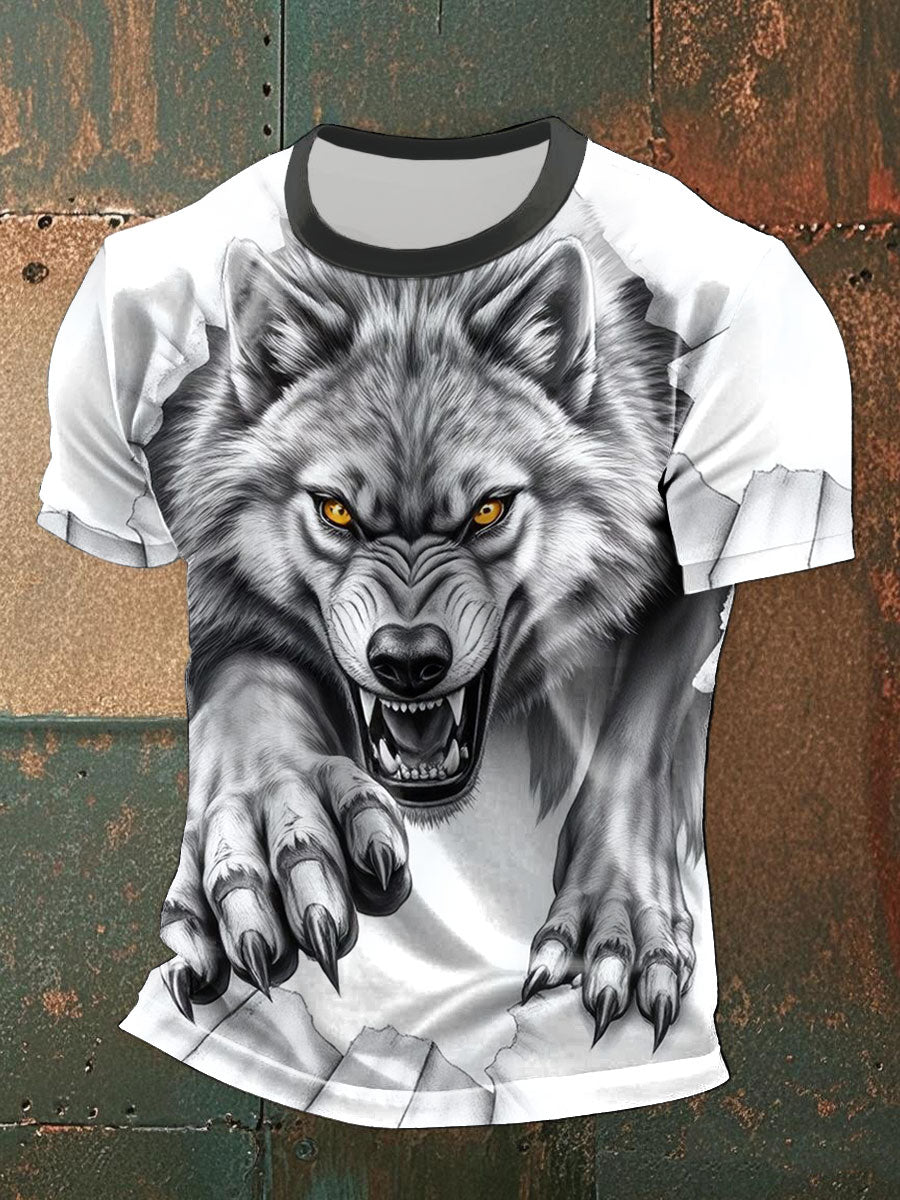 Men's Wolf print casual T-shirts