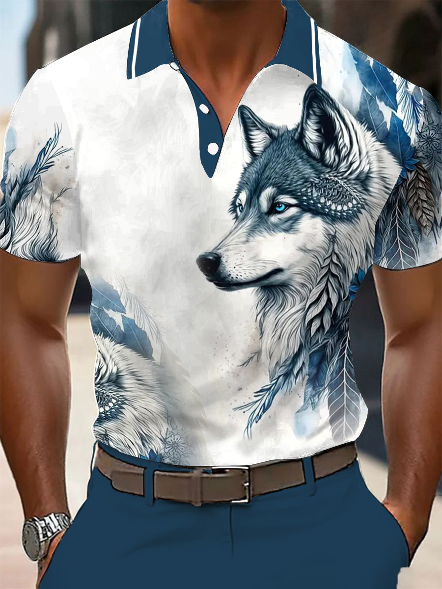 Men's Aboriginal wolf print business tops