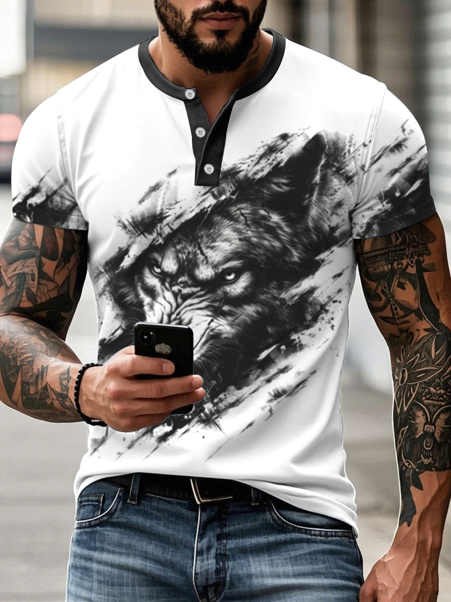 Men's wolf print casual t-shirts