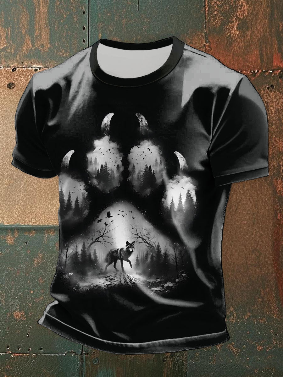 Men's wolf paw print casual T-shirts