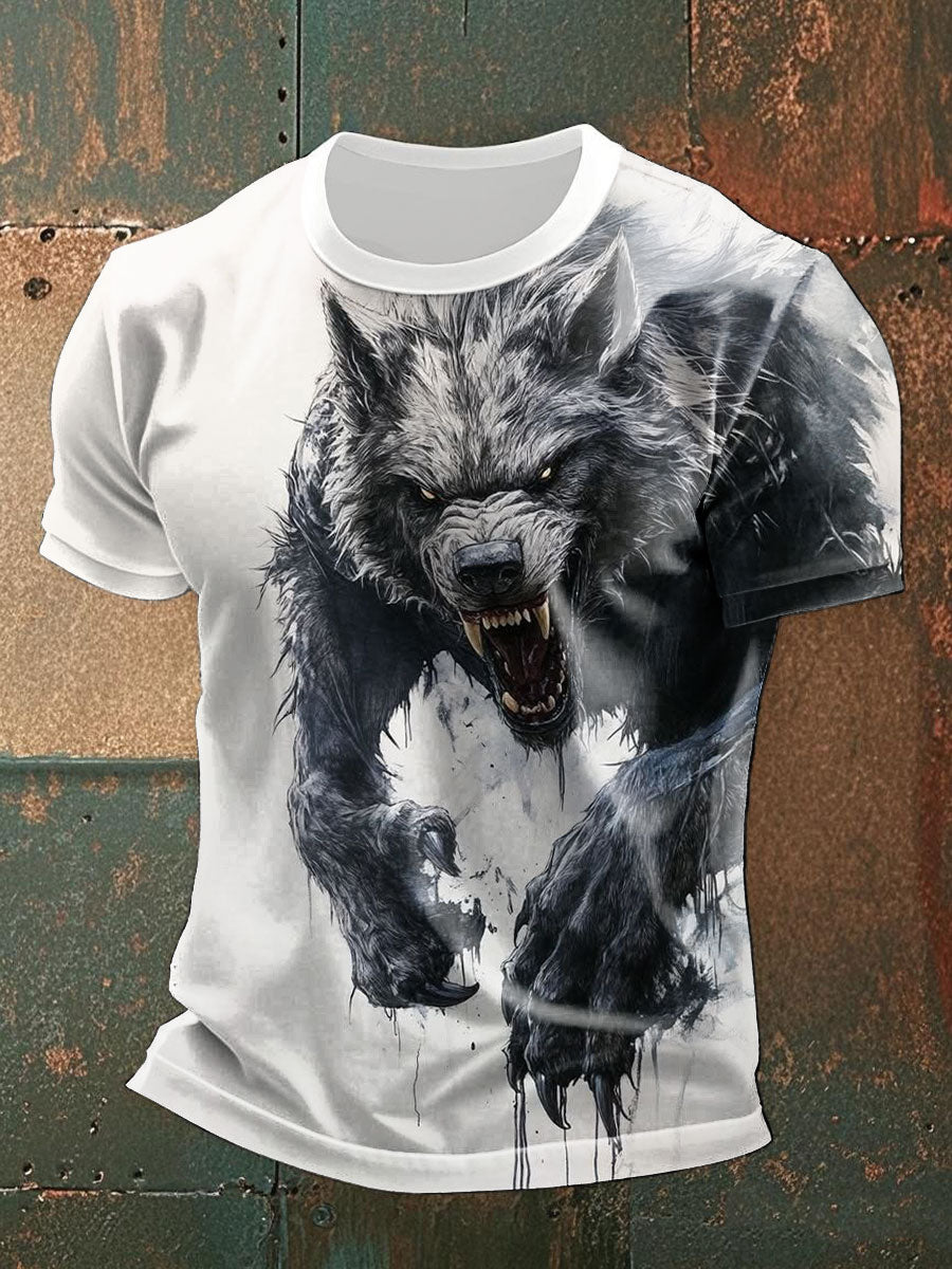 Men's Wolf print casual T-shirts