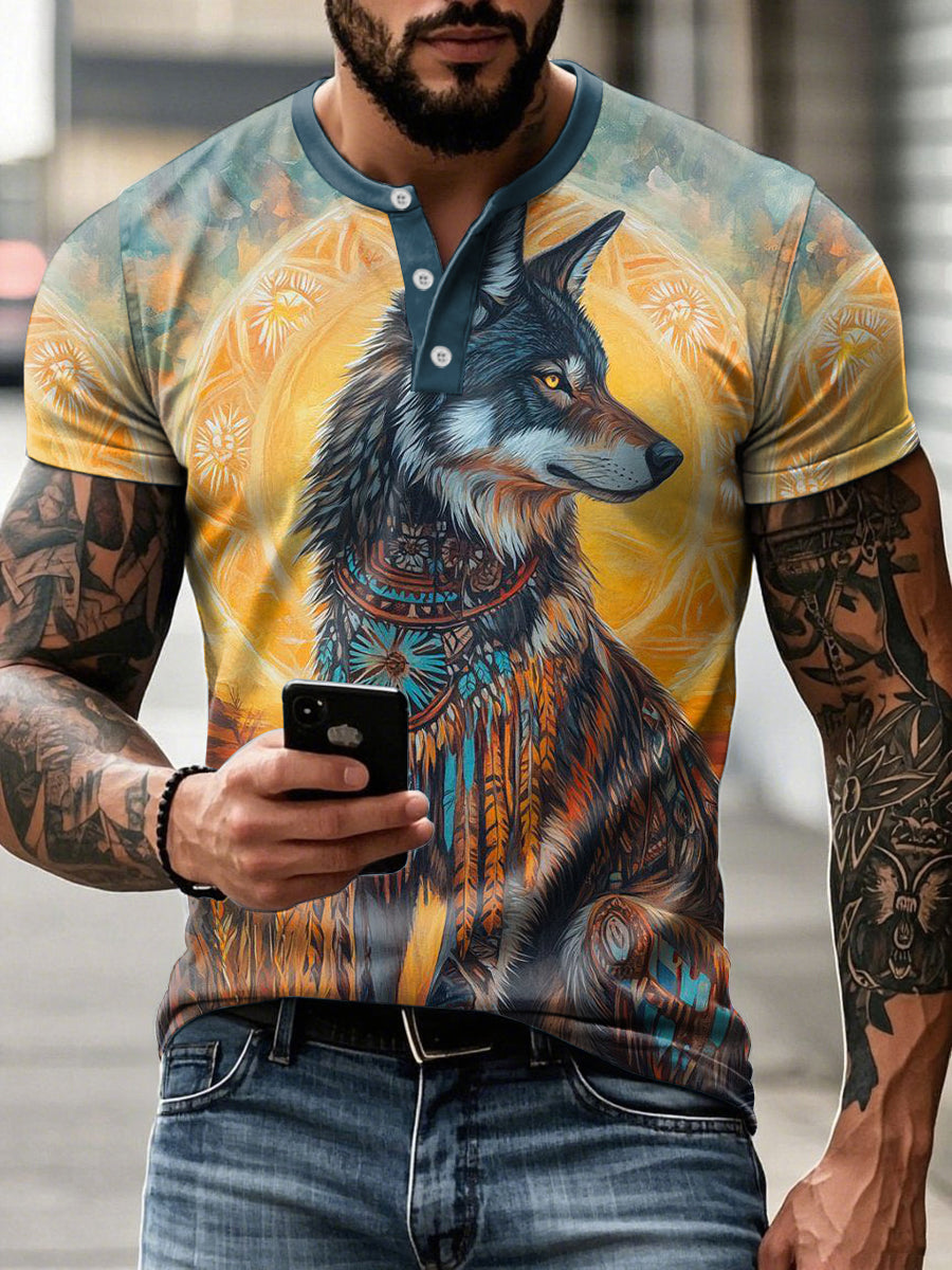 Men's Aboriginal wolf print T-shirts
