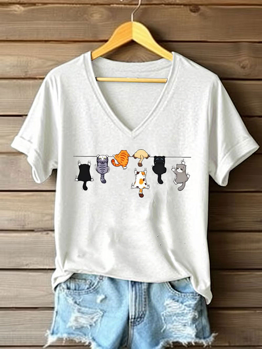 Women's Cute Cat Printed Casual T-shirt