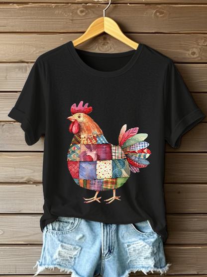 Women's Patchwork Chicken Print Casual T-shirt