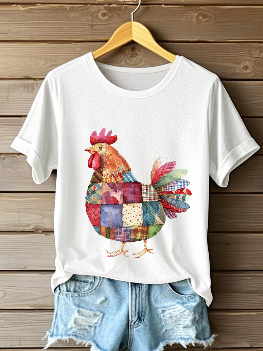 Women's Patchwork Chicken Print Casual T-shirt
