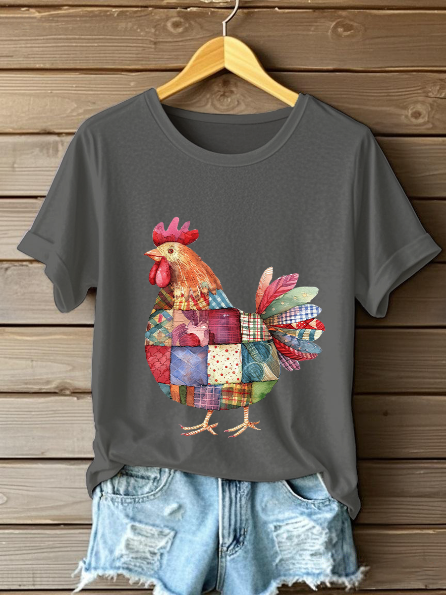 Women's Patchwork Chicken Print Casual T-shirt