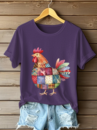 Women's Patchwork Chicken Print Casual T-shirt