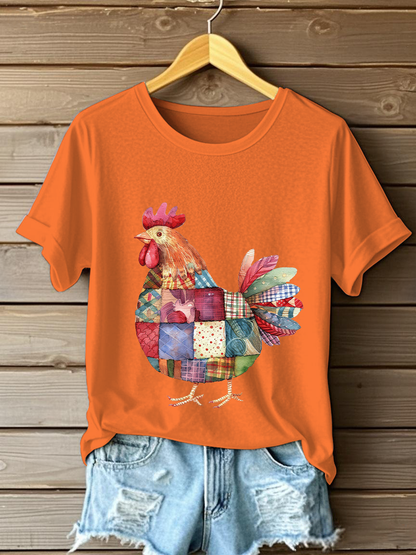 Women's Patchwork Chicken Print Casual T-shirt