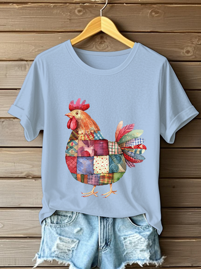 Women's Patchwork Chicken Print Casual T-shirt