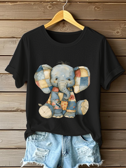 Women's Patchwork Art Elephant Print Casual T-shirt