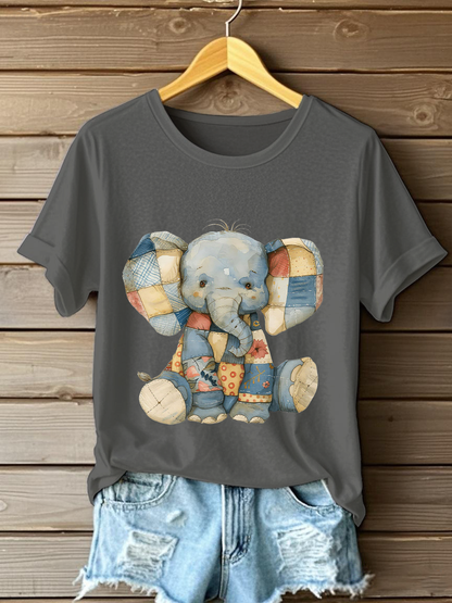 Women's Patchwork Art Elephant Print Casual T-shirt