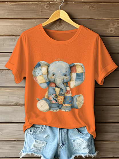 Women's Patchwork Art Elephant Print Casual T-shirt