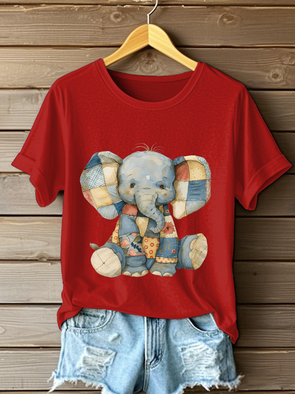 Women's Patchwork Art Elephant Print Casual T-shirt