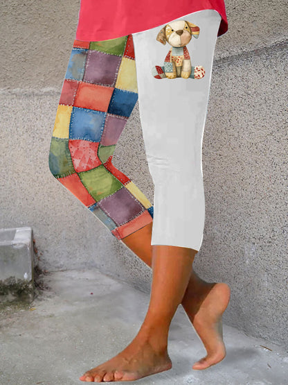 Women's Patchwork Art Dog Print Leggings